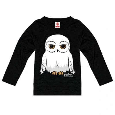 Abbildung von Logoshirt Langarm Harry Potter Hedwig Langarmshirt für Kinder, Größe: 104, Schwarz