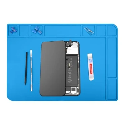 Abbildung von MMOBIEL Reparatur und Lötmatte Silikon 48 x 34 cm Silikonmatte Hitzebeständig bis 500C Werkbankmatte für Lötarbeiten, Handy , Computer Elektronikreparaturen Blau