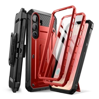 Abbildung von SUPCASE für Samsung Galaxy S25 Hülle Bumper Case mit 2 Vorderseite (ohne Displayschutz + Displayschutz) Outdoor Handyhülle Gürtelclip und Ständer [UBPro] 2025 (Rot)