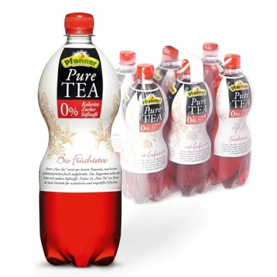 Abbildung von Pfanner Pure Tea Früchtetee (6 x 1 l) Eistee ohne Zucker und Süßstoffe Bio Hagebutten Hibiskusblüten im Vorratspack