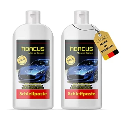 Abbildung von ABACUS® Schleifpaste Autolack, entfernt Kratzer und Verwitterung, Schleifpolitur Lack, Hologramm Entferner, Lackpflege, Reinigungspaste Lackoberflächen, Metall 2x 500 ml