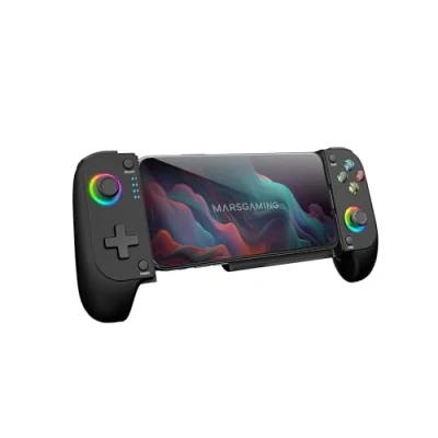 Abbildung von MARS GAMING MGPX, Bluetooth 5.0 Gamepad 2in1, RGB Neon, Dual Vibration und Turbo Funktion, Smartphone Halterung bis zu 6.8&quot;, Controller Kompatibilität PC, Android, iOS Konsolen, USB C, Schwarz