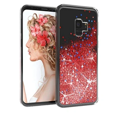 Abbildung von EAZY CASE Hülle kompatibel mit Samsung Galaxy S9 Schutzhülle Flüssig Glitzer, Handyhülle, Schutzhülle, Back Cover Glitter Flüssigkeit, aus TPU/Silikon, Transparent/Durchsichtig, Rot