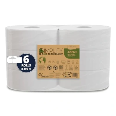 Abbildung von Papernet Simplify 420928 Toilettenpapier Maxi Jumbo, Carbon Neutral, 6 Rollen reines Zellulosepapier je 300 m, 2 lagig, 7.830 Servietten, 8,6 x 23 cm