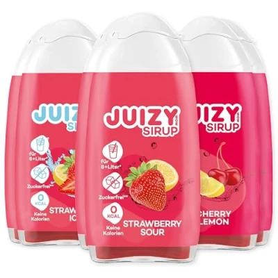 Abbildung von JUIZY WOW Sirup Zuckerfrei 6 x 65ml Red Mixed Bis 72L Natürlicher Getränkesirup Zero Kalorien Vegan 6er Bundle Strawberry Sour, Cherry Lemon, Ice More Juice Less Calories