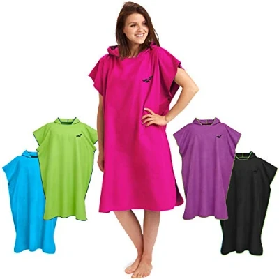 Abbildung von Fit Flip Surf Poncho Mikrofaser Umkleidehilfe Strand Badeponcho für Erwachsene Duschponcho schnelltrocknend Strandponcho Surfer Surfponchos Ultraleicht (Größe M, Pink)