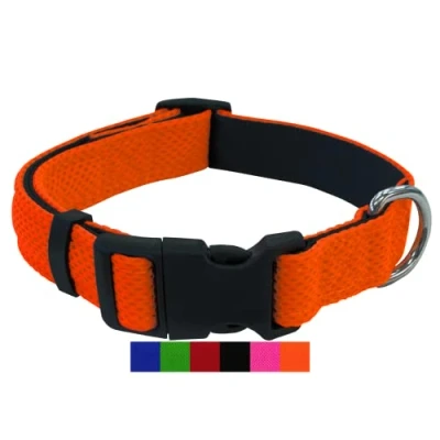 Abbildung von DEY Premium Hundehalsband Air Mesh Verstellbar für Kleine, Mittelgroße u. Große Hunde viele Farben Größen Halsband Hund Katzen Halsbänder Welpen Orange, XS