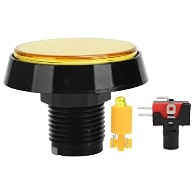 Abbildung von Tasten,Spiel Taster 60mm Großer Runder 2,4 Zoll LED mit Mikroschalter,12V beleuchteter für Maschinen Videospielkonsole(Gelb)