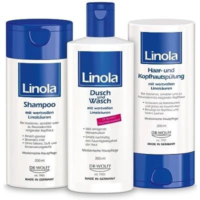 Abbildung von Linola Shampoo 200 ml + Haar und Kopfhautspülung Dusch Wasch 300 Kopfhautpflege gegen Trockenheit, Juckreiz bei Neuigung zu Neurodermitis ohne Mikroplastik