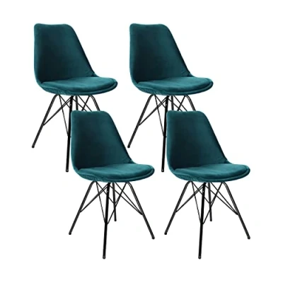 Abbildung von Kick Collection 4er Set Esszimmerstühl Velvet Samt Blau Modern und Hochwertig Hochwertige Materialien Erhältlich in vielen Farben