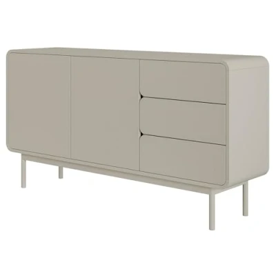 Abbildung von Selsey Kommode Aufbewahrungsschrank 2 Türen 3 Schubladen Schrank Schubladenschrank Push to Open 154 cm ORO Graubeige