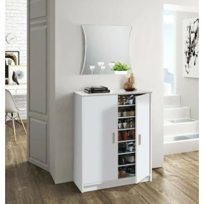 Abbildung von Dmora Mehrzweck Kabinett Norwalk, Schuhschrank mit 2 Türen, Niedriger Schrank 6 Einlegeböden, Modernes niedriges Schuhregal, cm 75x36h101, Weiß