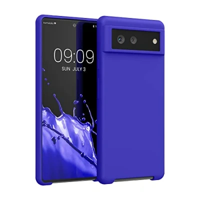 Abbildung von kwmobile Hülle kompatibel mit Google Pixel 6 Silikon Handy Case Handyhülle weiche Oberfläche kabelloses Laden Baltik Blau