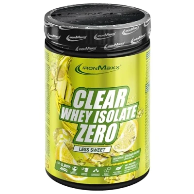 Abbildung von IronMaxx Clear Whey Isolate Zero LESS SWEET Lemon Ice Tea 400g Dose Klarer Molkenprotein Isolat ohne Zucker Laktosefreies Protein Limonade mit fruchtig erfrischendem Geschmack