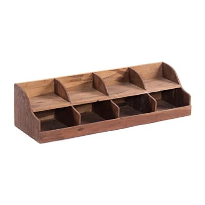 Abbildung von DESIGN DELIGHTS Organizer Storage 80 Mahagoni Holz, cm, Vier Fächer Holz Ablage, Büroorganizer, Holzregal, Schreibtisch Ablage