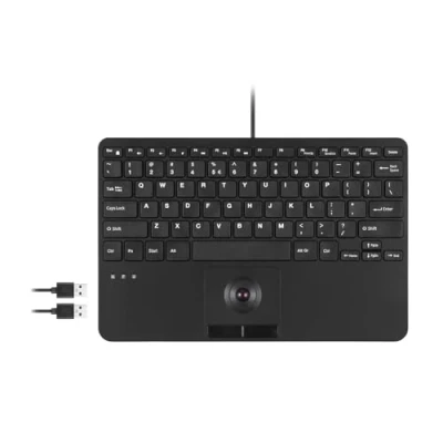Abbildung von Perixx PERIBOARD 526 US, kabelgebundene Mini USB Tastatur mit Trackball, x Typ Scherentasten, 29 18 2,8 cm, integrierte 2 Hubs, US Englisch