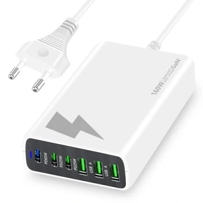 Abbildung von LAMJAD USB C Ladegerät Mehrfach,160W GaN Netzteil [3 + 3 A],6 Ports Schnellladegerät Charger Kompatibel mit MacBook Pro/Air,iPad Pro/Air,iPhone/Samsung/Google/Xiaomi/Huawei (Weiss)