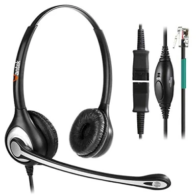 Abbildung von Wantek RJ9 Telefon Headset mit Mikrofon Noise Cancelling &amp; Quick Disconnect, Festnetztelefon Kopfhörer für Gigaset DA710 DA810A Siemens Optipoint 500 Polycom VVX411 Plantronics Avaya NEC(602QS2)