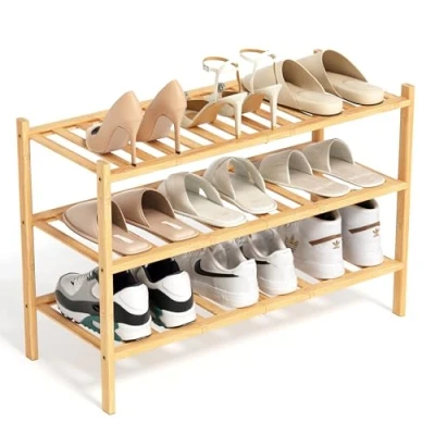 Abbildung von BAM BOO BOX Schuhregal aus Bambus, Schuhablage mit 3 Ebenen, 68 x 28 46 cm, Erweiterbar Stapelbar, Schuhschrank Holz, Shoe Rack, Regal für Wohnzimmer oder Flur