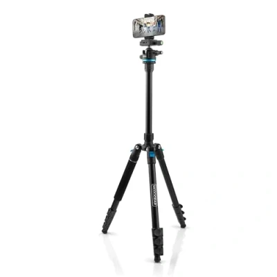 Abbildung von MOJOGEAR Swift Fotostativ 175 cm mit Einbeinstativ für Kamera und Smartphone Arca Swiss Stativ inklusive Telefonhalter Abnehmbare umkehrbare Mittelsäule