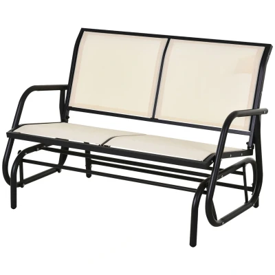 Abbildung von Outsunny Gartenbank Schaukelstuhl 2 Sitzer Metall Gartenmöbel (Parkbank, 1 St., Sitzbank), Schwarz+Beige 120 x 70 85 cm