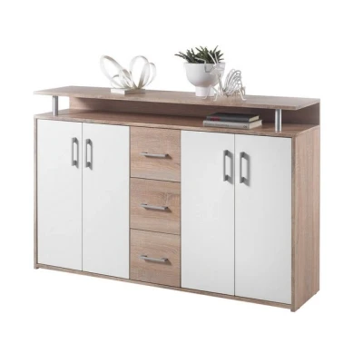 Abbildung von DRIFT Sideboard mit Ablage in Eiche Sonoma Optik, Weiß Moderne Kommode Schubladen und viel Stauraum für Ihren Wohnbereich 139 x 90 34 cm (B/H/T)