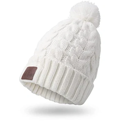 Abbildung von August EPA30 Bluetooth Mütze mit Bommel Winter Beanie Stereo Kopfhörer, Mikrofon, Freisprechen und integriertem Akku für Damen, Herren, Kinder (Unisex, Einheitsgröße) Farbe: Weiß