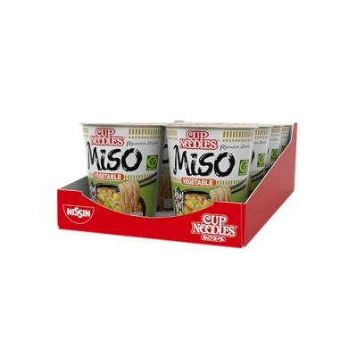 Abbildung von Nissin Cup Noodles Veggie Miso, 8er Pack, Soup Style Instant Nudeln japanischer Art, mit Miso Paste und Gemüse, schnell im Becher zubereitet, vegetarisch, asiatisches Essen (8 x 67 g)