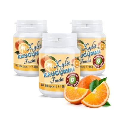 Abbildung von Xylitquelle Zahnpflegekaugummi FRUCHTIG 3 x 80 Stk 100% Xylit für angenehmen Atem zuckerfrei, vegan, ohne Aspartam 240 Kaugummis (3er Pack)