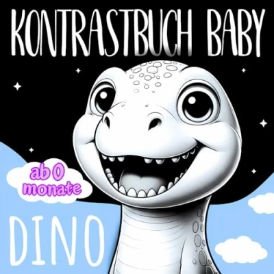 Abbildung von Dino Kontrastbuch Baby ab 0 Monate: Schwarz Weiß Buch über Dinosaurier zur visuellen Stimulation Mein erstes Babybuch mit kontrastreichen Bildern
