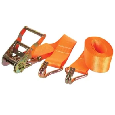 Abbildung von Toolland Spanngurt mit Ratsche, zweiteilig, Spitzhaken, für etwas schwerere Lasten, max. 1000 kg, Polyester, Orange, 4.5 m x 50 mm