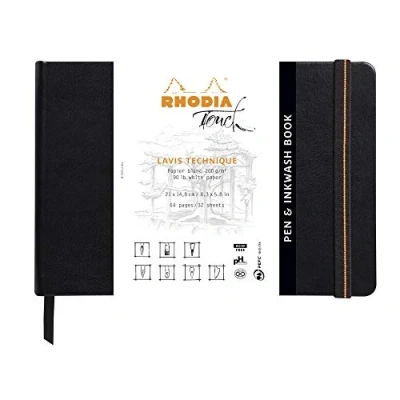 Abbildung von Rhodia 116126C Skizzenbuch Hardcover Pen &amp; Inkwash Book, 32 Blatt, Zeichenpapier Lavis weiß, 21x14,8 cm 200g (Querformat), 1 Stück