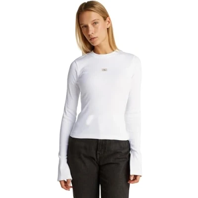 Abbildung von Calvin Klein Jeans Label Langarmshirt, Damen, Größe: XS, Bright white