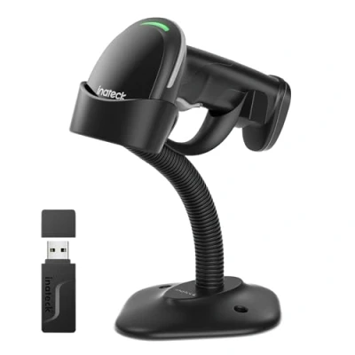 Abbildung von Inateck 2D Barcode Scanner mit Intelligentem Ständer, Kabellos QR Code Scanner, Handscanner APP und SDK, Imager 2600mAh Akku, BCST 35, Grau