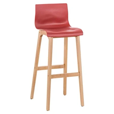 Abbildung von CLP Design Barhocker Hover Mit Lehne und Kunststoffsitz I Barstuhl Holzgestell Fußstütze Sitzhöhe: 77 cm, Farbe:rot