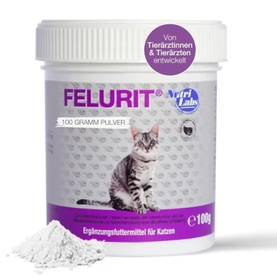 Abbildung von NutriLabs Felurit® Pulver für Katzen 100 g Nahrungsergänzung mit Glucosamin, D Mannose, Cranberry Konzentrat u.v.m. wichtige Nährstoffe Gesundheitsprodukte