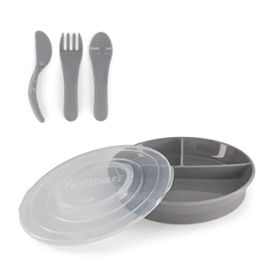 Abbildung von Twistshake Babygeschirr Set Geteilter Teller + Töpferware 6m+ BPA Frei Esslernset für Kinder Grau