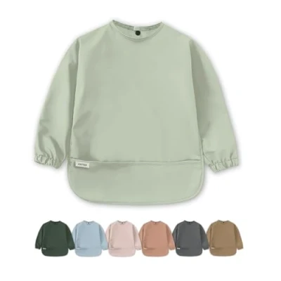 Abbildung von ARTEE Ärmellätzchen beschichtet wasserfest abwischbar Lätzchen mit Ärmeln, Baby, Wasserdichtes Lätzchen, ideal als Geschenk (Laurel Green, S)