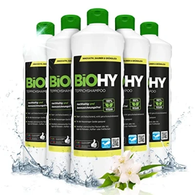 Abbildung von BiOHY Teppichshampoo (6 x 1 Liter) Teppichreiniger Konzentrat ideal gegen hartnäckige Flecken materialschonend &amp; tierfreundlich effektives Bio Mittel kraftvoller Teppich Schaum