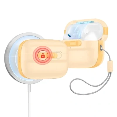 Abbildung von ESR für AirPods Pro 2./1. Generation Hülle (2023/2022/2019) mit HaloLock, MagSafe Ready, Magnetische Deckelverriegelung (USB C/Lightning Kabel), Sturzschutz Trageband, Pulse Serie, Gelb