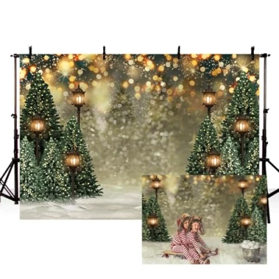 Abbildung von MEHOFOND 2,1 x 1,5 m Winter Weihnachtsbaum Schneeflocke Grün Neugeborenen Fotografie Hintergrund Schnee Szene Glitzer Portrait Weihnachten Geburtstag Banner Baby Shower Photo Booth Requisiten