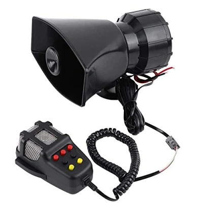 Abbildung von Megafon mit Sirene und Mikrofon, 12V 4A Megaphone Lautsprecher Fahrzeug Horn Hupe 7 Geräusche für die meisten Motorräder, Autos, Lieferwagen