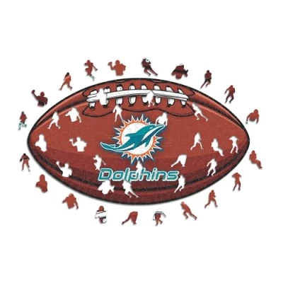 Abbildung von Iconic Puzzles, Miami Dolphins Crest, 100% ökologisch nachhaltiges Holzpuzzle mit offizieller Lizenz, Größe L, 500 Teile