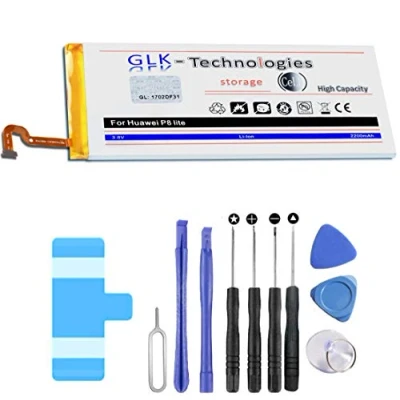 Abbildung von High Power Ersatzakku kompatibel mit Huawei P8 Lite HB3742A0EZC Original GLK Technologies Battery accu 2200 mAh Akku inkl. Werkzeug Set Kit NEU