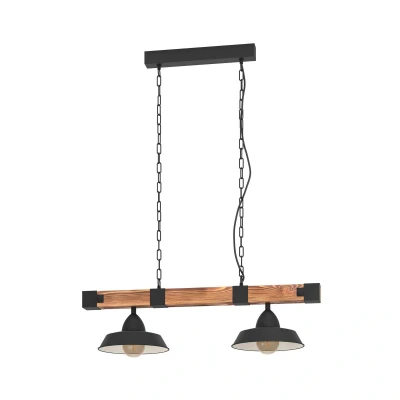 Abbildung von EGLO Hängelampe Oldbury, 2 flammige Vintage Pendelleuchte im Industrial Design, Pendellampe aus Stahl und Holz, Farbe Schwarz, braun rustikal, E27, 86 cm, FSC zertifiziert