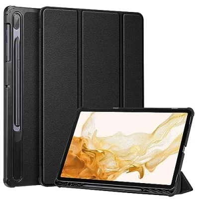 Abbildung von Fintie Hülle für Samsung Galaxy Tab S8 Plus 2022/S7 FE 2021/S7 2020 12.4 Zoll, Ultra Schlank Kunstleder Schutzhülle mit Stifthalter Auto Schlaf/Wach Funktion, Schwarz
