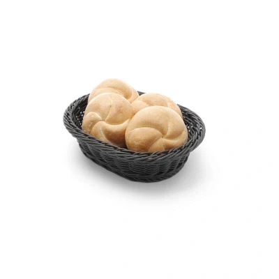 Abbildung von HENDI Brotkorb schwarz 25 x 19 6,5 cm Gastro Flechtkorb PP Kunststoff oval, Brötchenkorb geflochten