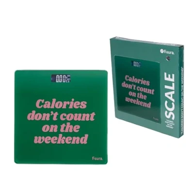 Abbildung von Fisura Digitale Badezimmerwaage &quot;calories don&#039;t count&quot;. Glas Badezimmerwaage. Elektronische Waage bis 180 kg mit 50 g Genauigkeit, Step On Technologie. 30 x cm