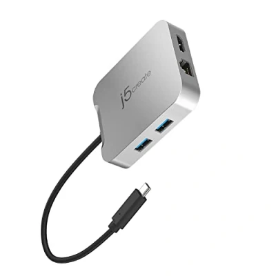 Abbildung von j5create USB C Hub [Funktioniert mit Chromebook Certified] 4K 60Hz HDMI, 100W PD, 2 x A, Ethernet für MacBook, ChromeBook, XPS, Surface Pro (JCD391)