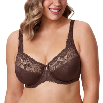 Abbildung von DELIMIRA Damen Minimizer BH ohne Einlagen mit Spitze Bügel Große Größen Haselnuss 75F